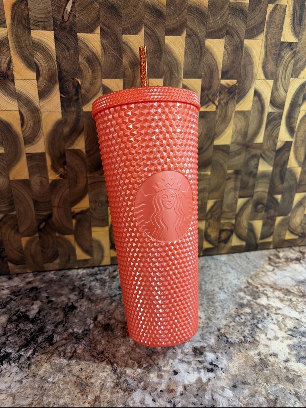 Starbucks Coral Studded Tumbler with Matching Lid and Straw